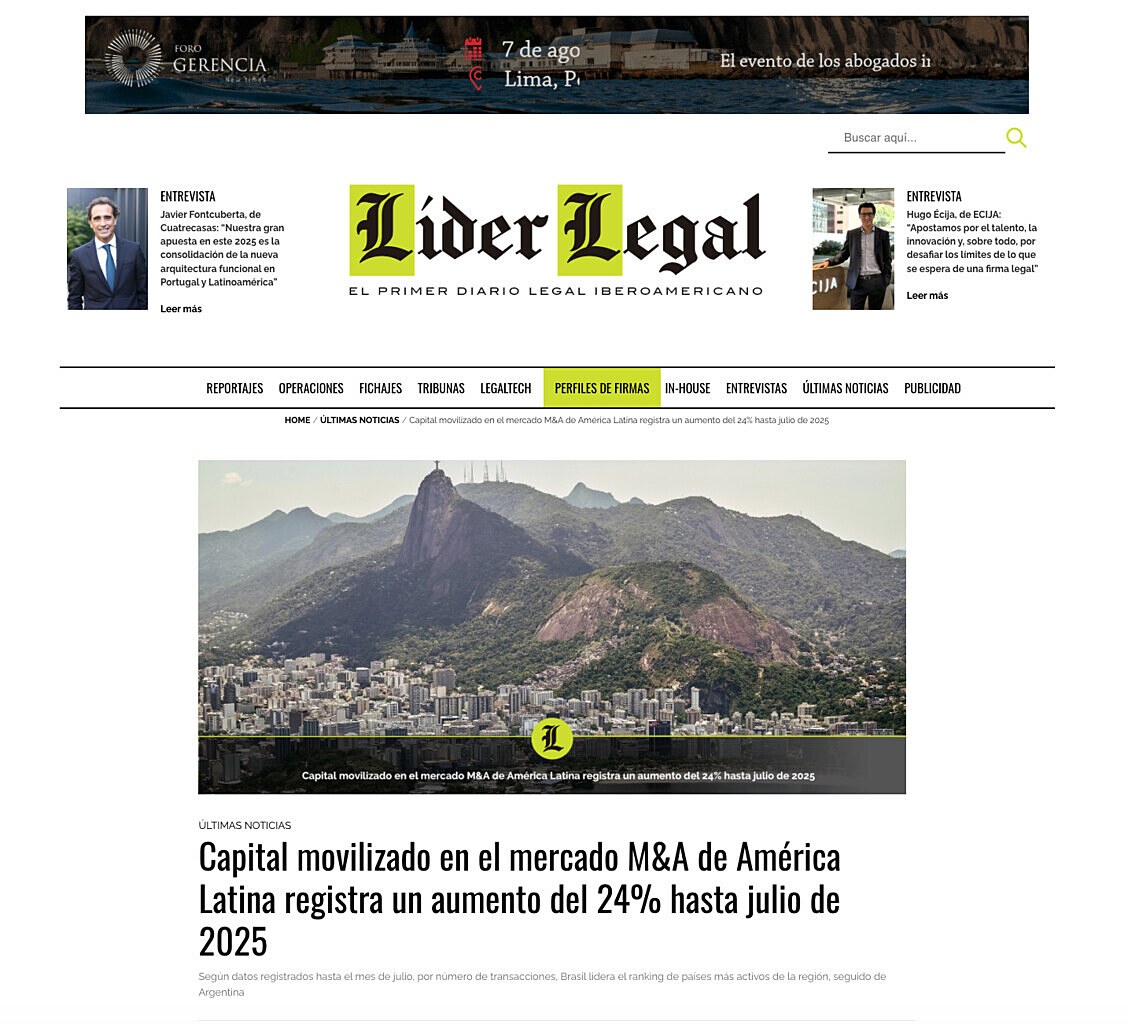 Capital movilizado en el mercado M&A de Amrica Latina registra un aumento del 24% hasta julio de 2025